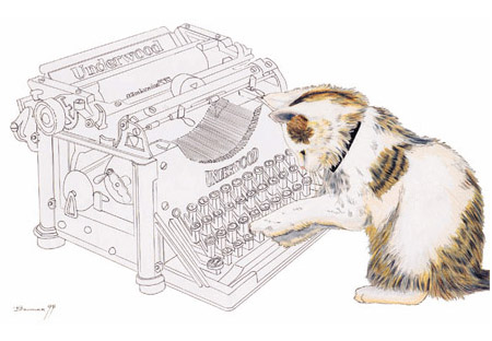 Katze mit Schreibmaschine